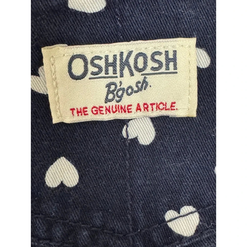 OshKosh B'gosh Girls Navy Blue Heart Print‎ Denim Bib Jumper Dress 24 Months